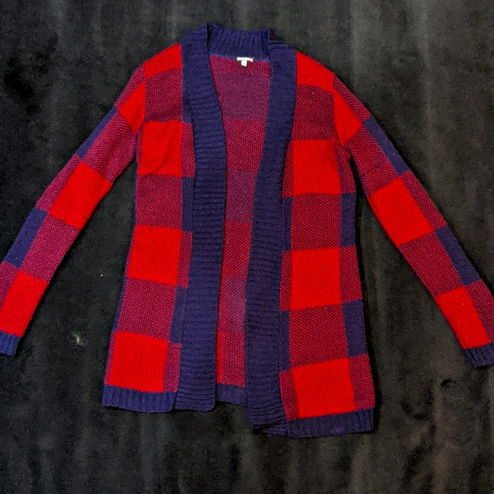 Burgundy And Navy Long Charlotte Russe Cardigan